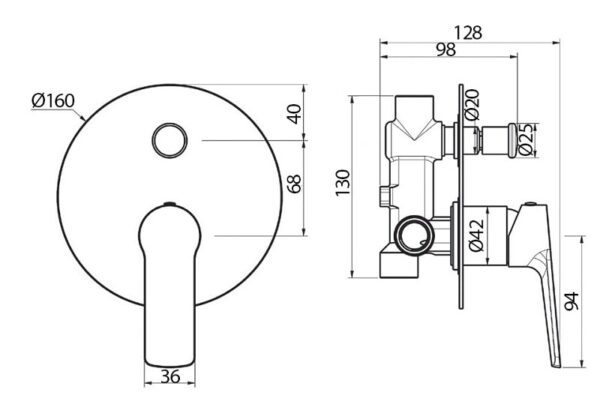 Vienna Shower Mixer with Diverter Flat Plate - Image 2