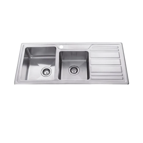 IMPACT Double Bowl Sink with Tap Hole and Drainer